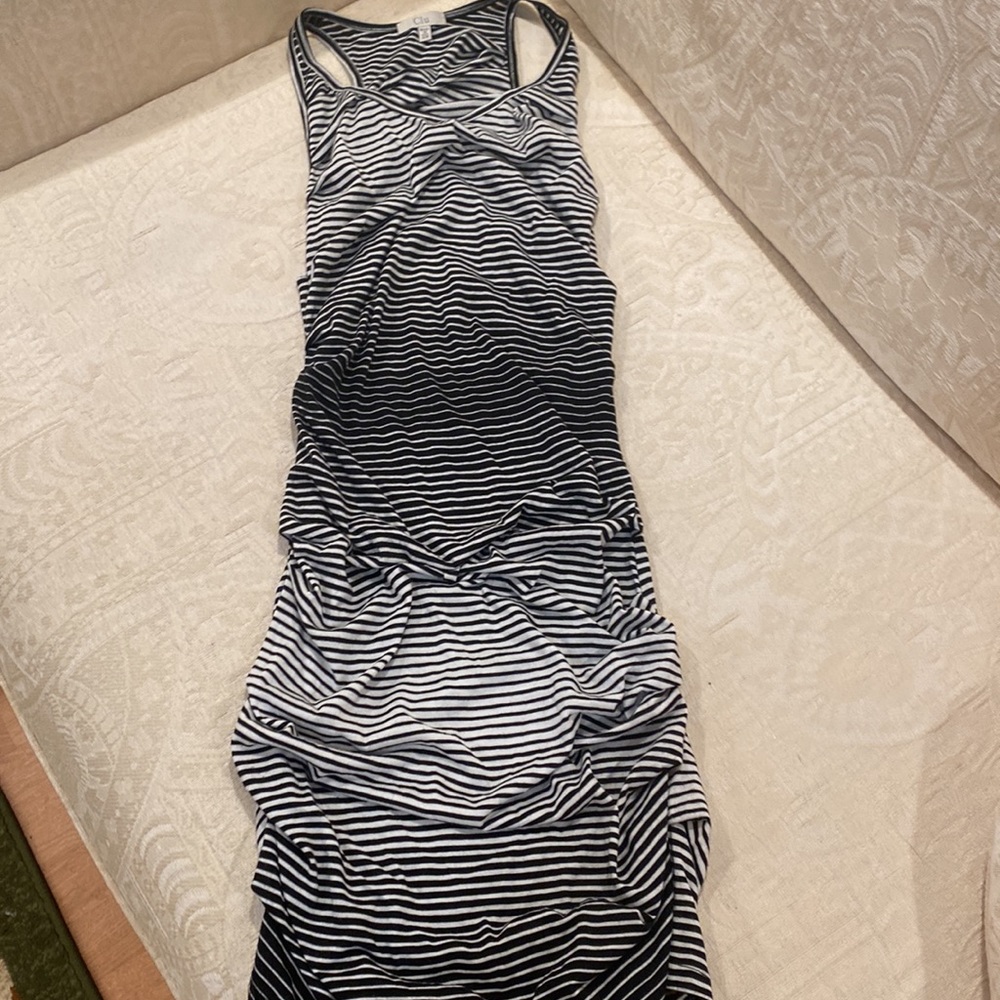 Clu Dresses:  Black & White Striped and Gold Shimmer. 34” length. Rouged - Picture 12 of 15